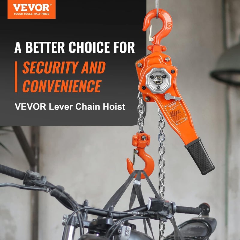 VEVOR Manual Lever Chain Hoist, 3/4 Ton 1650 lbs Capacity 5 FT Come Along, G80 Galvanized Carbon Steel with Weston Double-Pawl Brake, Auto Chain Leading & 360° Rotation Hook, for Garage Factory Dock - Image 2